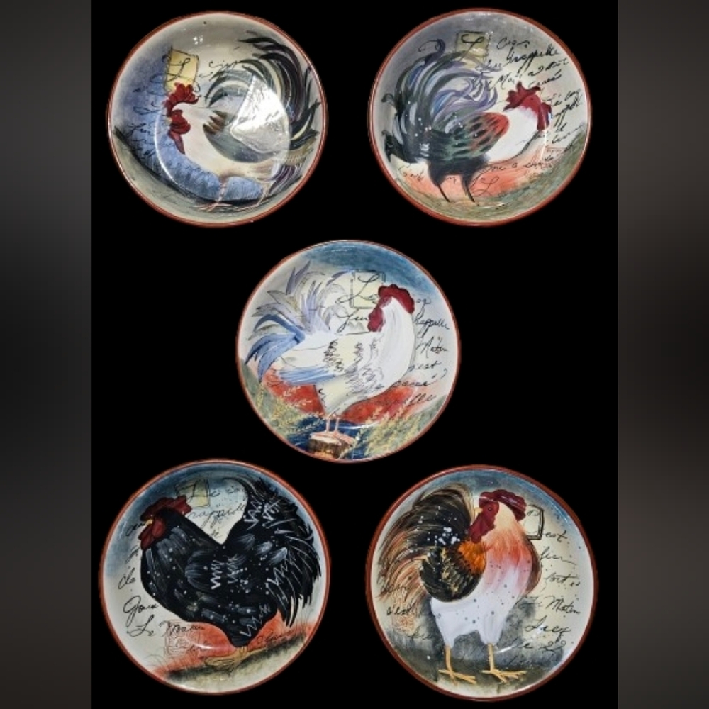 The Certified International Susan Winget Le Rooster Individual Pasta Bowls
